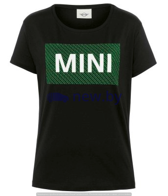 Женская футболка MINI T-Shirt Wordmark Signet Women’s, Black/British Green, артикул 80145A0A508