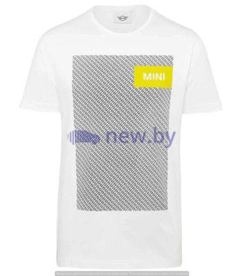 Мужская футболка MINI T-Shirt Wordmark Signet Men’s, White/Energetic Yellow/Black, артикул 80145A0A554