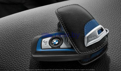 Кожаный футляр для ключа BMW Leather Key Case M Sport, Blue Black, артикул 82292219915