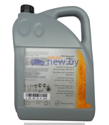 Синтетическое моторное масло Mercedes MB 229.3, вязкость 5W40, 5 литров, 2018, артикул A000989770213BHFR