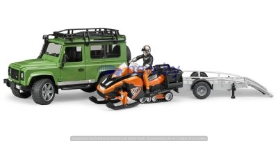 Модели автомобиля и снегохода Land Rover Defender Station Wagon, Snowmobile With Trailer & Driver Set, артикул LBTY551GNA