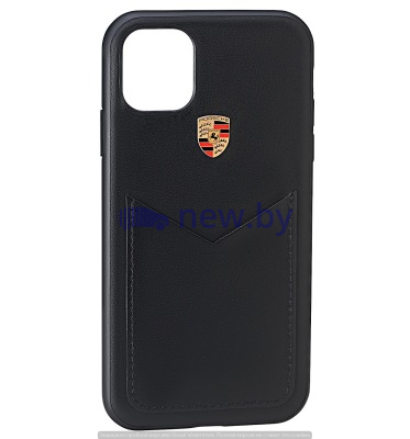 Кожаный чехол Porsche для iPhone 11, Crest Logo, Black Leather, артикул WAP0300090LLTH