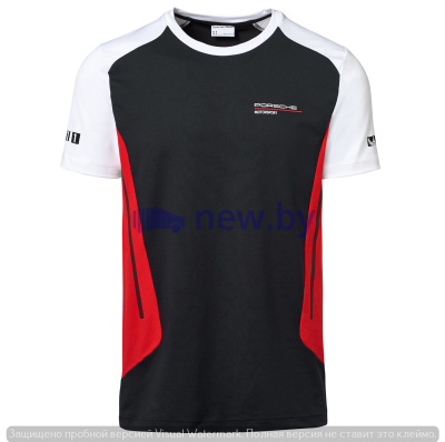Мужская футболка Porsche Men’s T-shirt, Motorsport, Black/White/Red, артикул WAP80500S0J